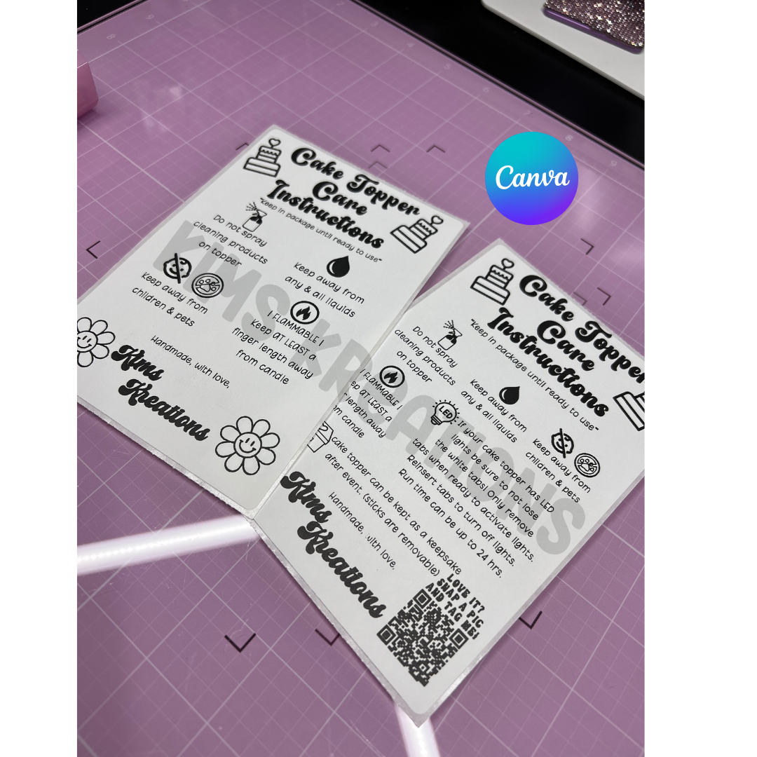 Cake Topper Care Template